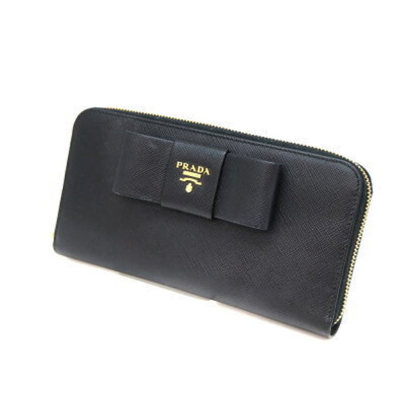 PRADA Zip Wallet Long Leather Ribbon Black - Picture 1 of 6